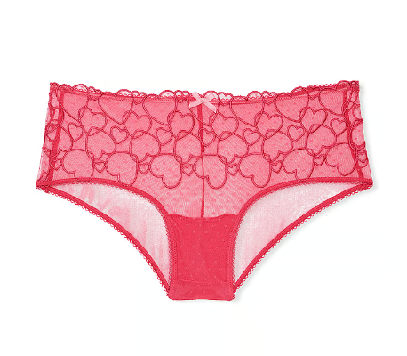 Panti Victoria Secret de corte cavado de encaje con corazones M
